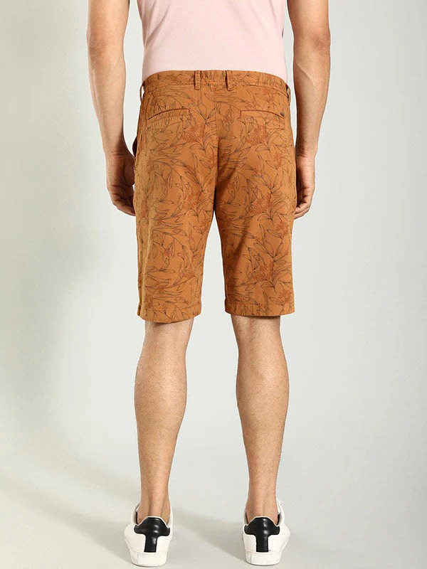 Indian Terrain Men's Slim Fit Tropical Print Light Brown Shorts